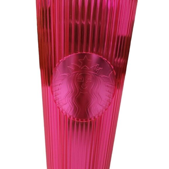Starbucks Venti Tumbler‎ 2023 Summer Pleated Neon Magenta Pink Cold Cup 24oz NEW - Picture 2 of 7
